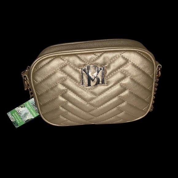Badgley Mischka Vegan Leather NWT Gold Crossbody Camera Bag - Picture 1 of 15